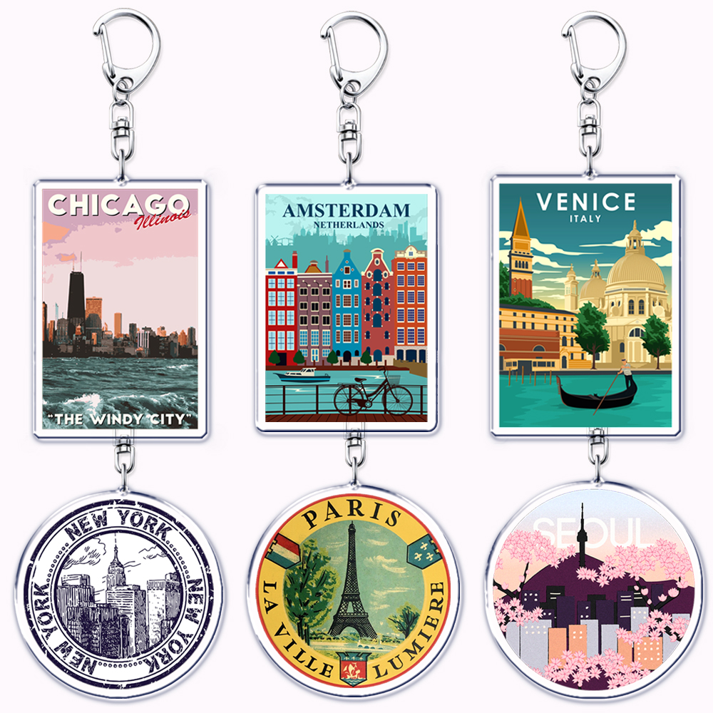 Travel Accessories New York - Multi City Landscape Acrylic Key Ring