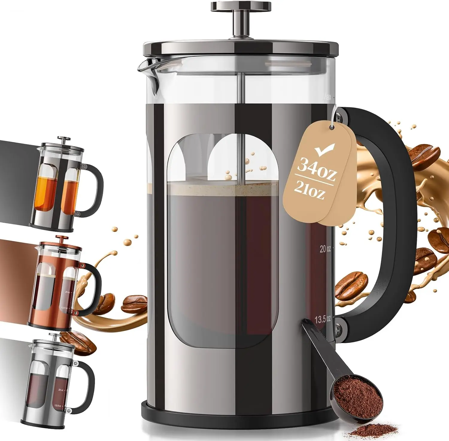 Travel Accessories To Gift - French Press Coffee Maker 34oz, No