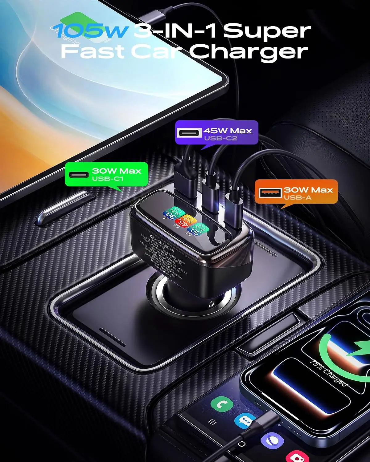 105W USB C Car Charger with Di - Travel Accessories To Gift 评论和价格