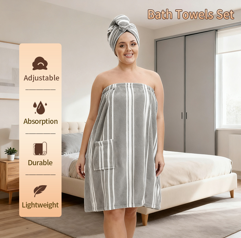 Luxury Striped Wearable Bath T - Travel Towel Quick Dry 评论和价格